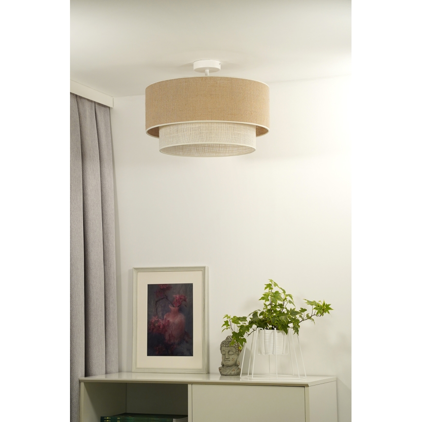 Duolla - Lampadario a plafone YUTE BOHO 3xE27/15W/230V diametro 60 cm marrone/color crema