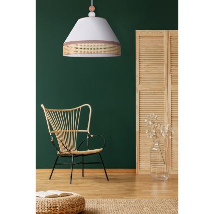 Duolla - Lampadario a sospensione con filo AVIGNON 1xE27/15W/230V diametro 50 cm bianco/rattan