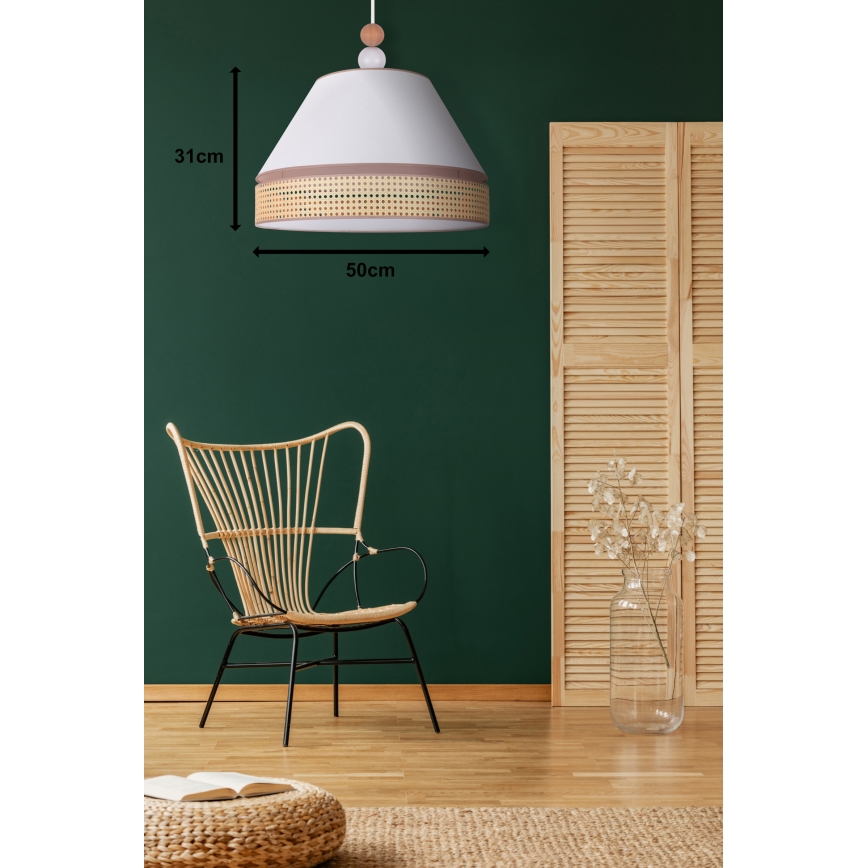 Duolla - Lampadario a sospensione con filo AVIGNON 1xE27/15W/230V diametro 50 cm bianco/rattan