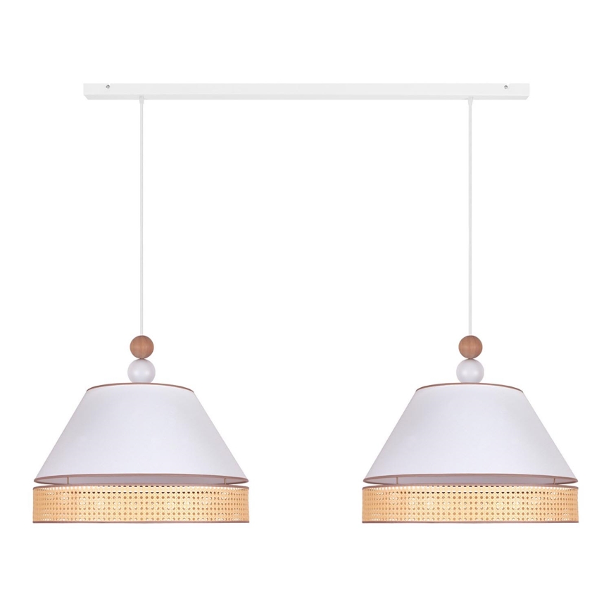 Duolla - Lampadario a sospensione con filo AVIGNON 2xE27/15W/230V bianco/rattan