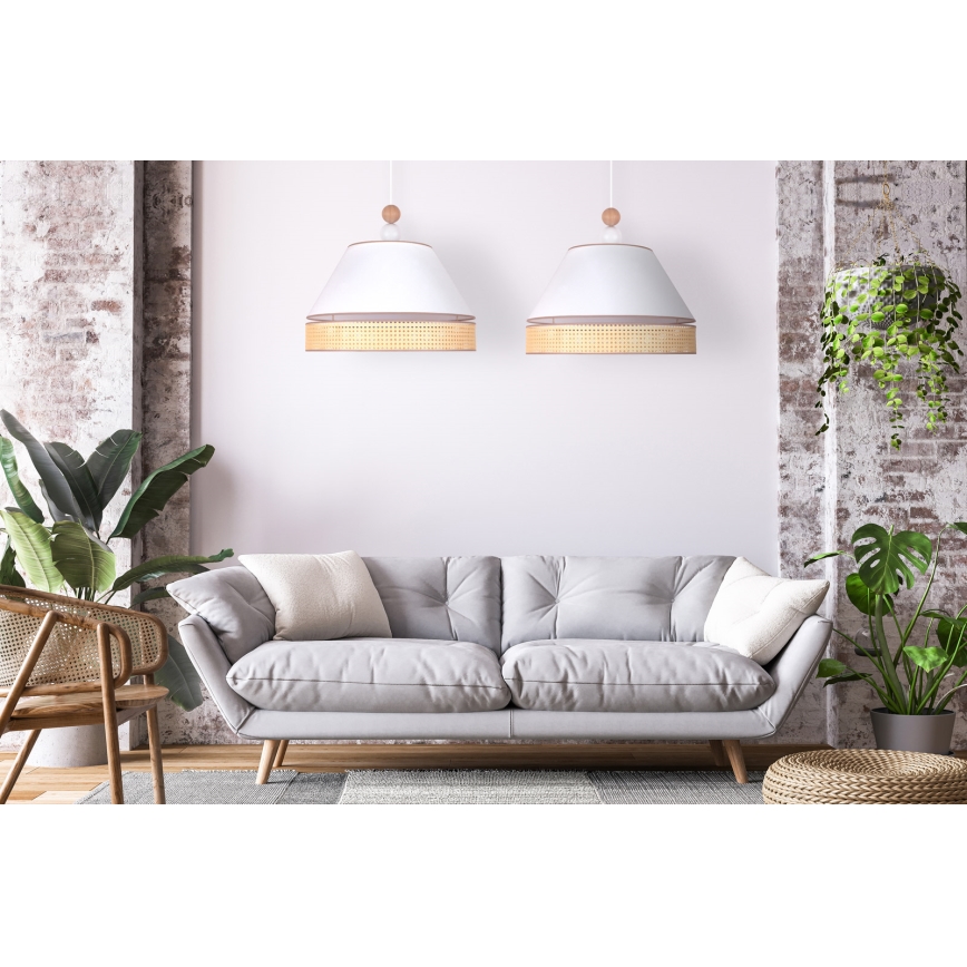 Duolla - Lampadario a sospensione con filo AVIGNON 2xE27/15W/230V bianco/rattan