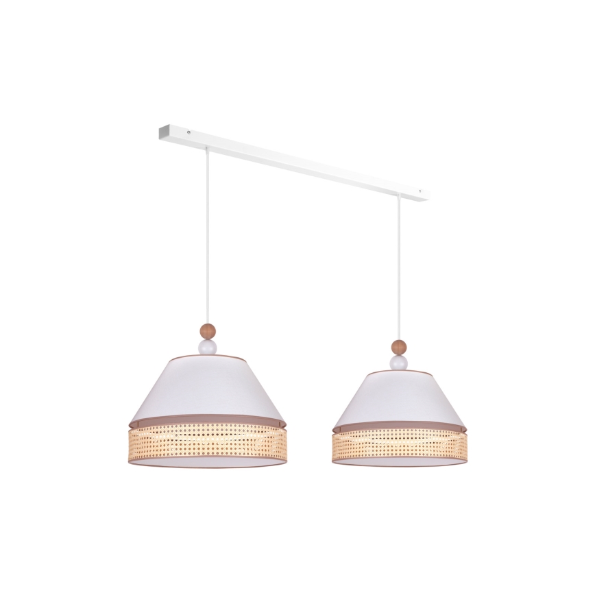 Duolla - Lampadario a sospensione con filo AVIGNON 2xE27/15W/230V bianco/rattan