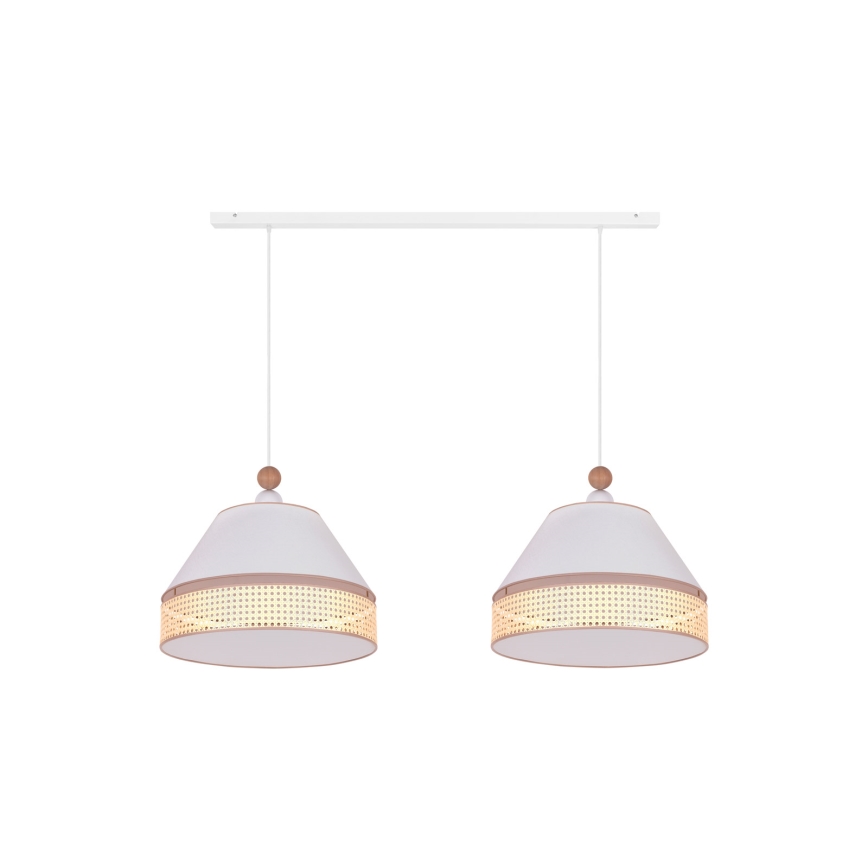 Duolla - Lampadario a sospensione con filo AVIGNON 2xE27/15W/230V bianco/rattan
