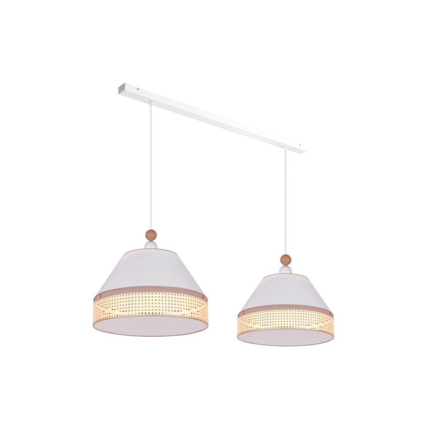 Duolla - Lampadario a sospensione con filo AVIGNON 2xE27/15W/230V bianco/rattan