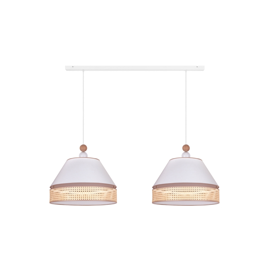 Duolla - Lampadario a sospensione con filo AVIGNON 2xE27/15W/230V bianco/rattan