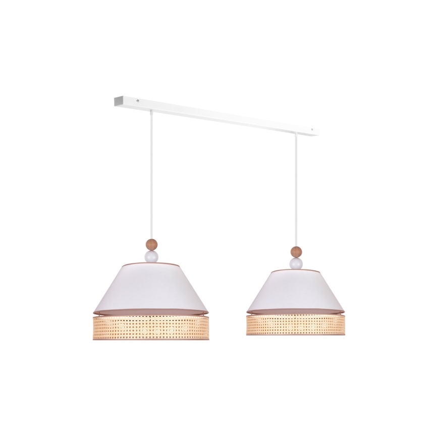 Duolla - Lampadario a sospensione con filo AVIGNON 2xE27/15W/230V bianco/rattan