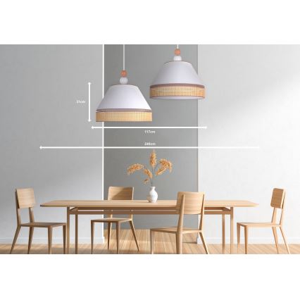 Duolla - Lampadario a sospensione con filo AVIGNON 2xE27/15W/230V bianco/rattan