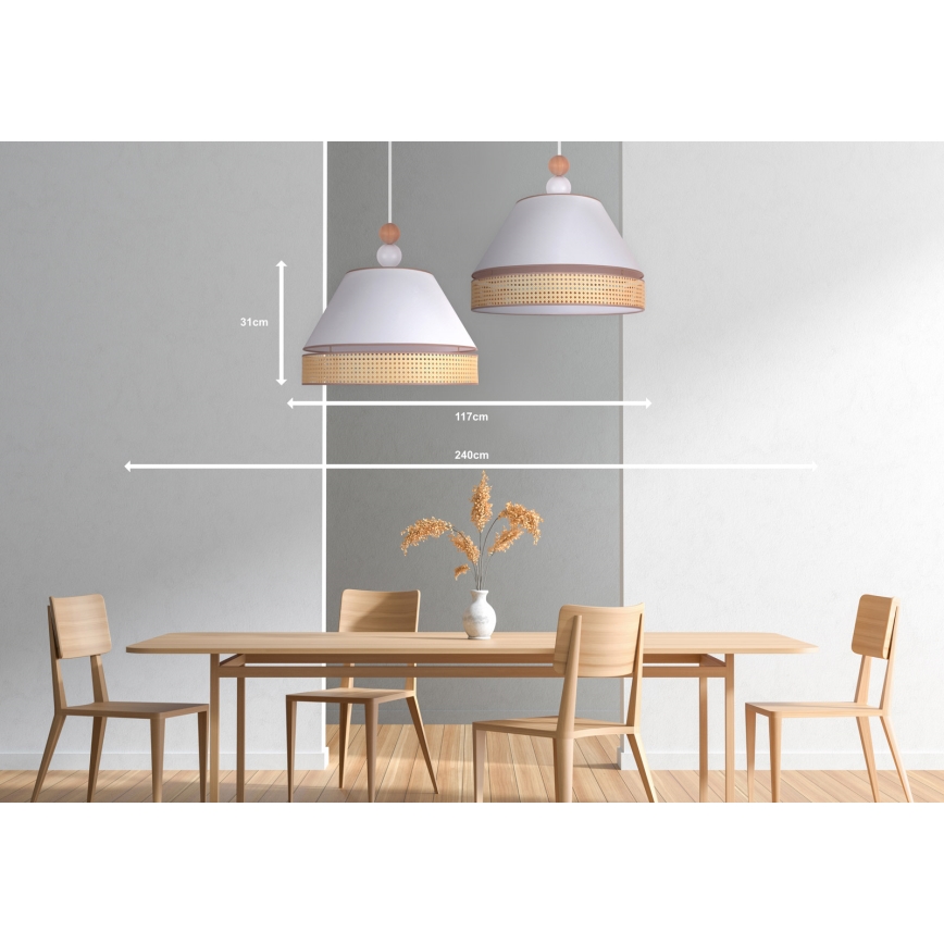Duolla - Lampadario a sospensione con filo AVIGNON 2xE27/15W/230V bianco/rattan