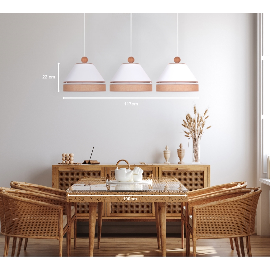 Duolla - Lampadario a sospensione con filo AVIGNON 3xE27/15W/230V bianco/marrone
