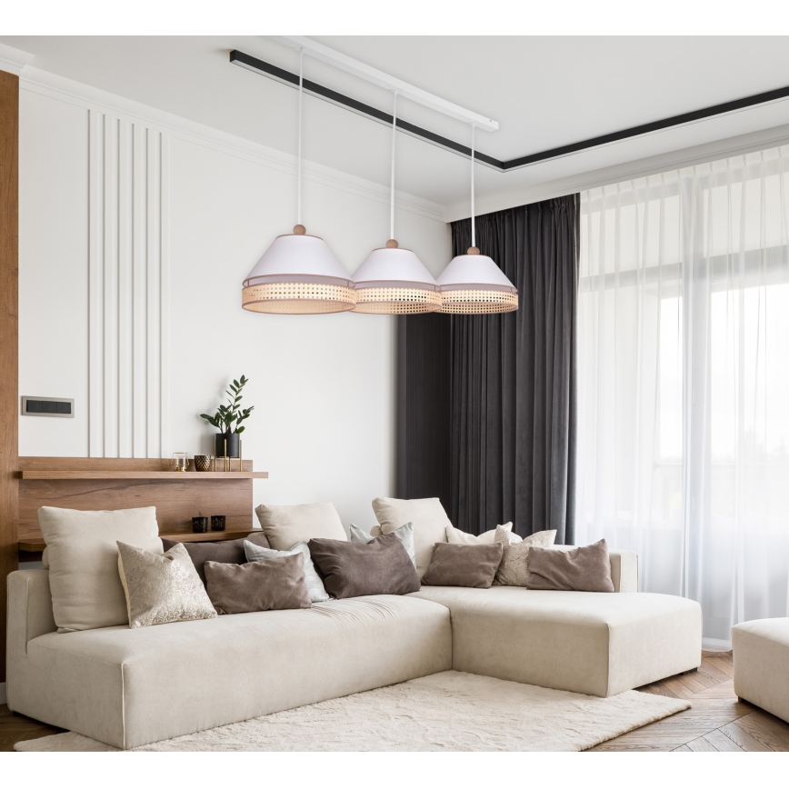 Duolla - Lampadario a sospensione con filo AVIGNON 3xE27/15W/230V bianco/rattan