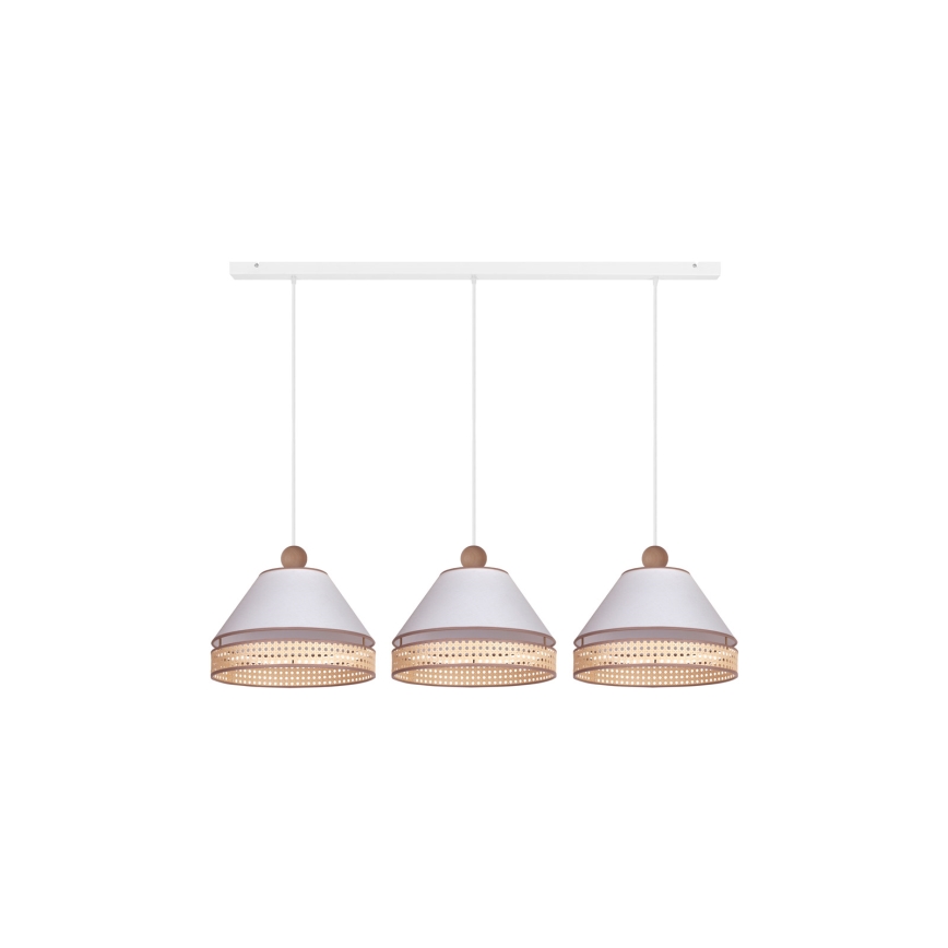 Duolla - Lampadario a sospensione con filo AVIGNON 3xE27/15W/230V bianco/rattan