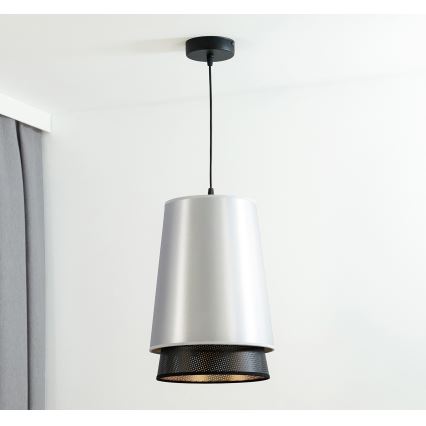 Duolla - Lampadario a sospensione con filo BELL SHINY 1xE27/15W/230V diametro 25 cm argento/nero