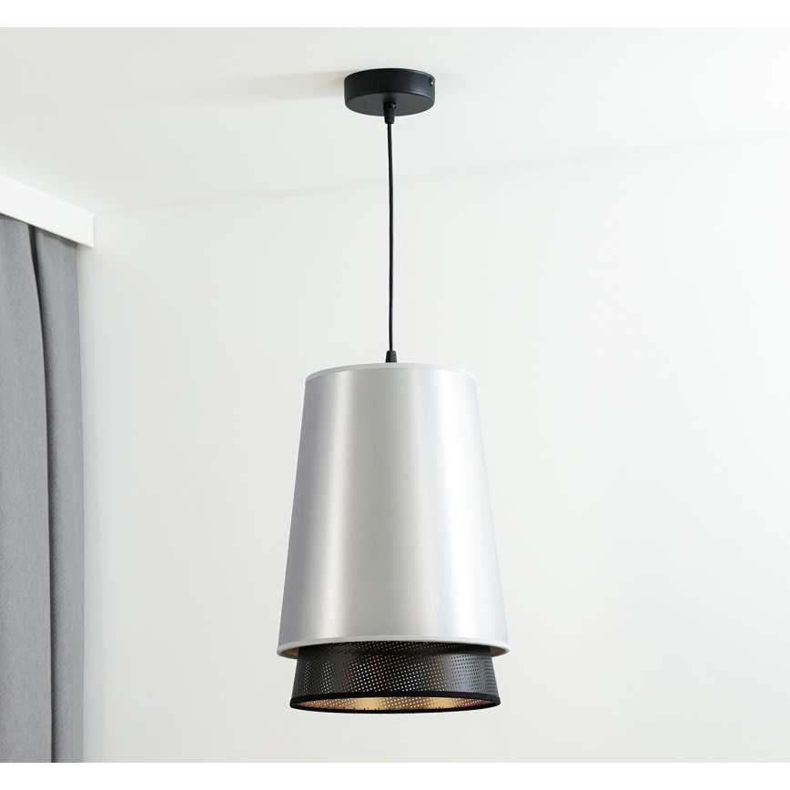 Duolla - Lampadario a sospensione con filo BELL SHINY 1xE27/15W/230V diametro 25 cm argento/nero