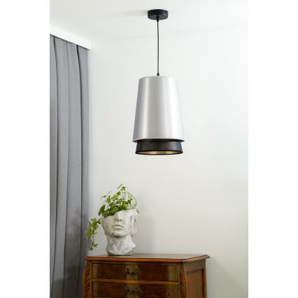 Duolla - Lampadario a sospensione con filo BELL SHINY 1xE27/15W/230V diametro 25 cm argento/nero