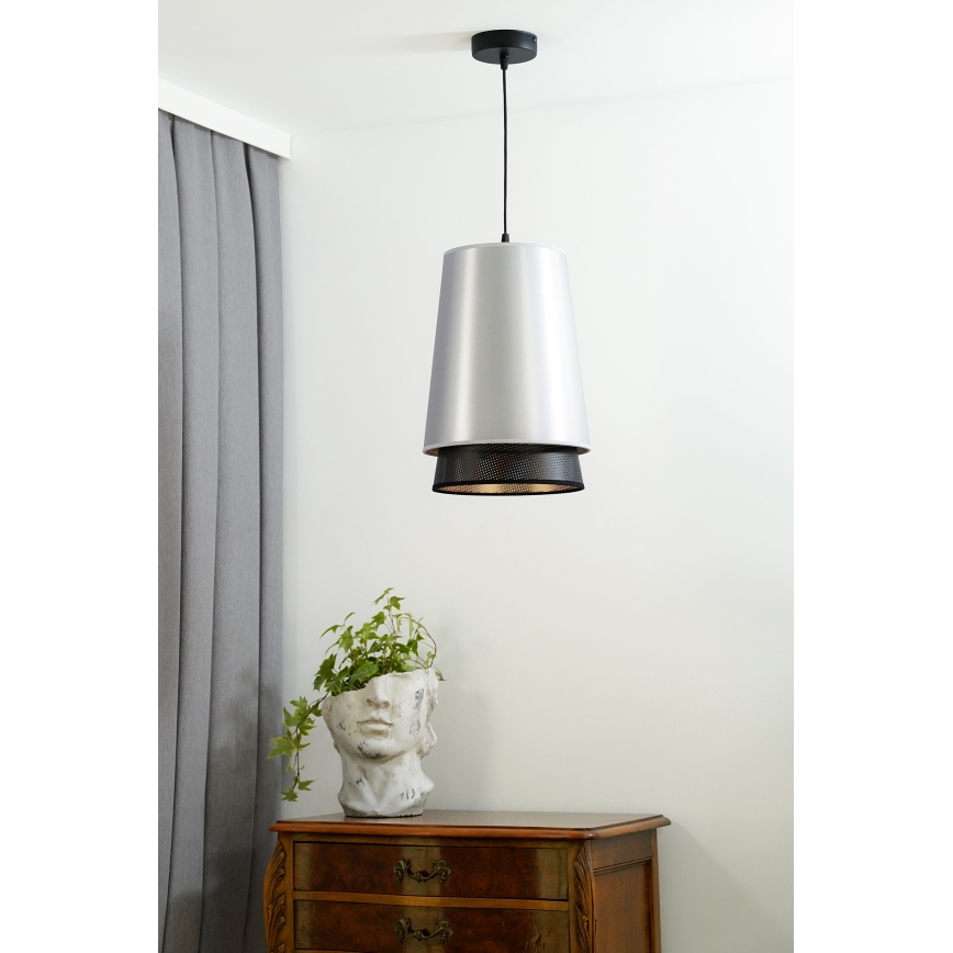 Duolla - Lampadario a sospensione con filo BELL SHINY 1xE27/15W/230V diametro 25 cm argento/nero