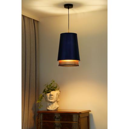 Duolla - Lampadario a sospensione con filo BELL SHINY 1xE27/15W/230V diametro 25 cm blu/rame