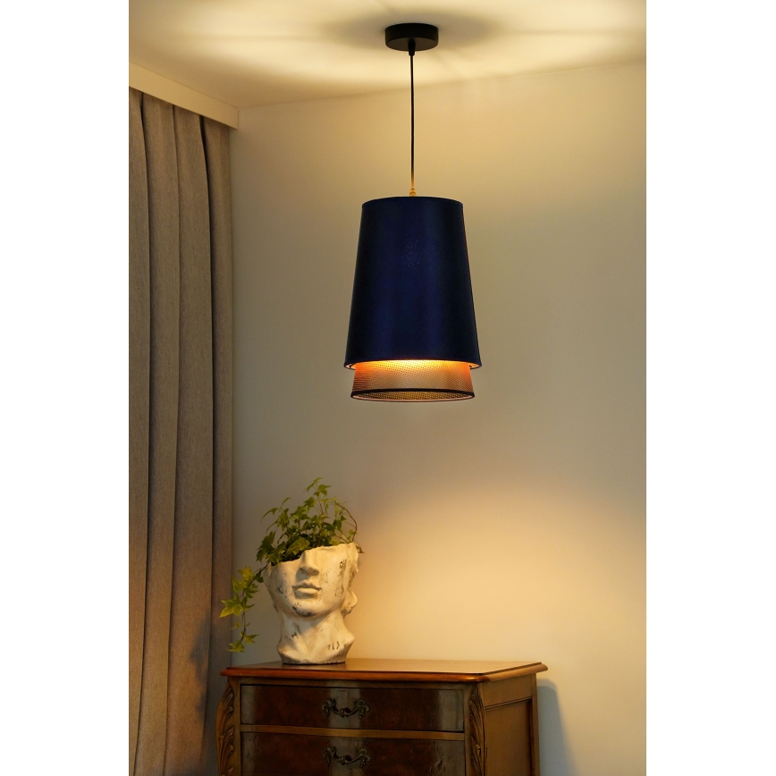 Duolla - Lampadario a sospensione con filo BELL SHINY 1xE27/15W/230V diametro 25 cm blu/rame
