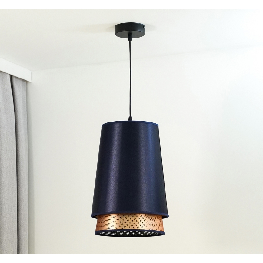 Duolla - Lampadario a sospensione con filo BELL SHINY 1xE27/15W/230V diametro 25 cm blu/rame