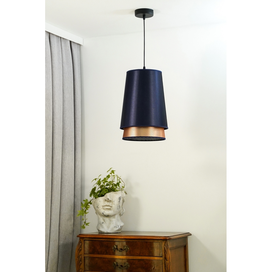 Duolla - Lampadario a sospensione con filo BELL SHINY 1xE27/15W/230V diametro 25 cm blu/rame