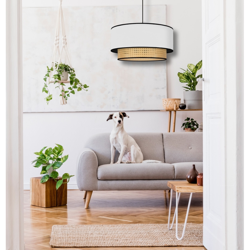 Duolla - Lampadario a sospensione con filo BOHO 1xE27/15W/230V diametro 45 cm bianco/rattan
