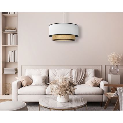Duolla - Lampadario a sospensione con filo BOHO 1xE27/15W/230V diametro 45 cm bianco/rattan