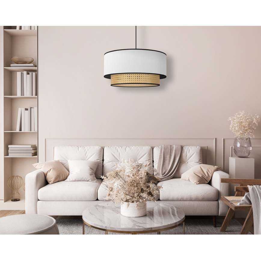 Duolla - Lampadario a sospensione con filo BOHO 1xE27/15W/230V diametro 45 cm bianco/rattan