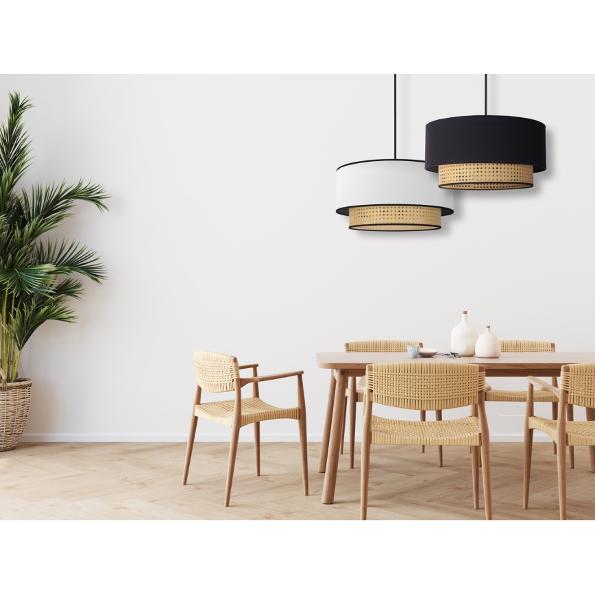 Duolla - Lampadario a sospensione con filo BOHO 1xE27/15W/230V diametro 45 cm bianco/rattan