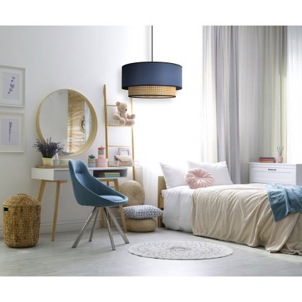Duolla - Lampadario a sospensione con filo BOHO 1xE27/15W/230V diametro 45 cm blu/rattan