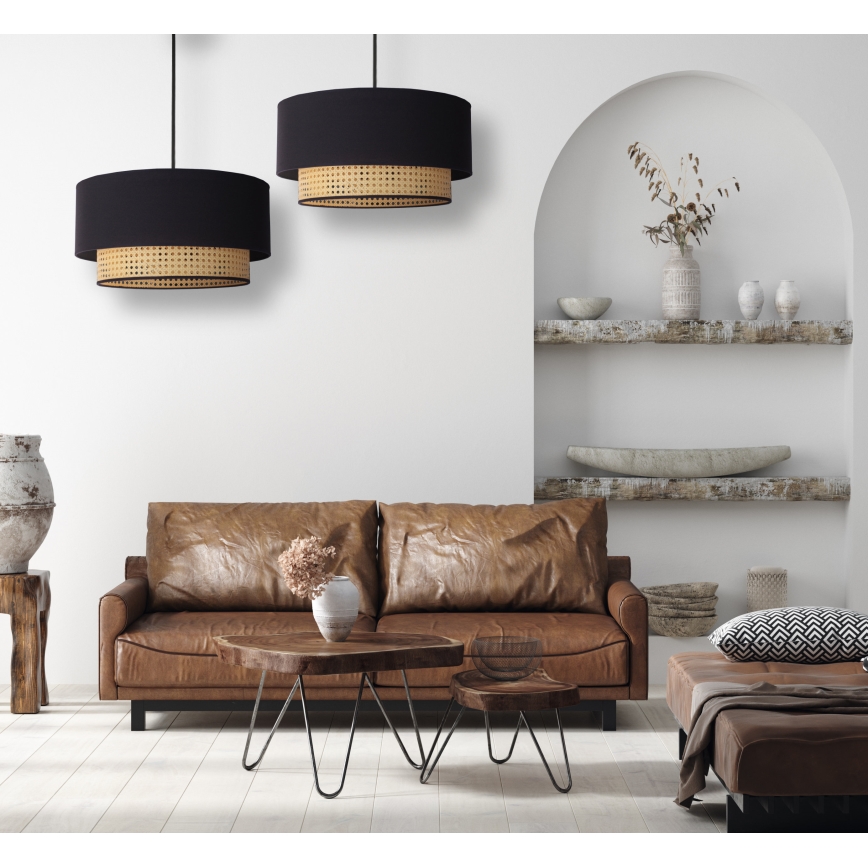 Duolla - Lampadario a sospensione con filo BOHO 1xE27/15W/230V diametro 45 cm nero/rattan
