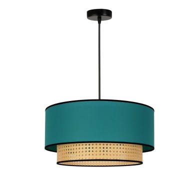 Duolla - Lampadario a sospensione con filo BOHO 1xE27/15W/230V diametro 45 cm turchese/rattan