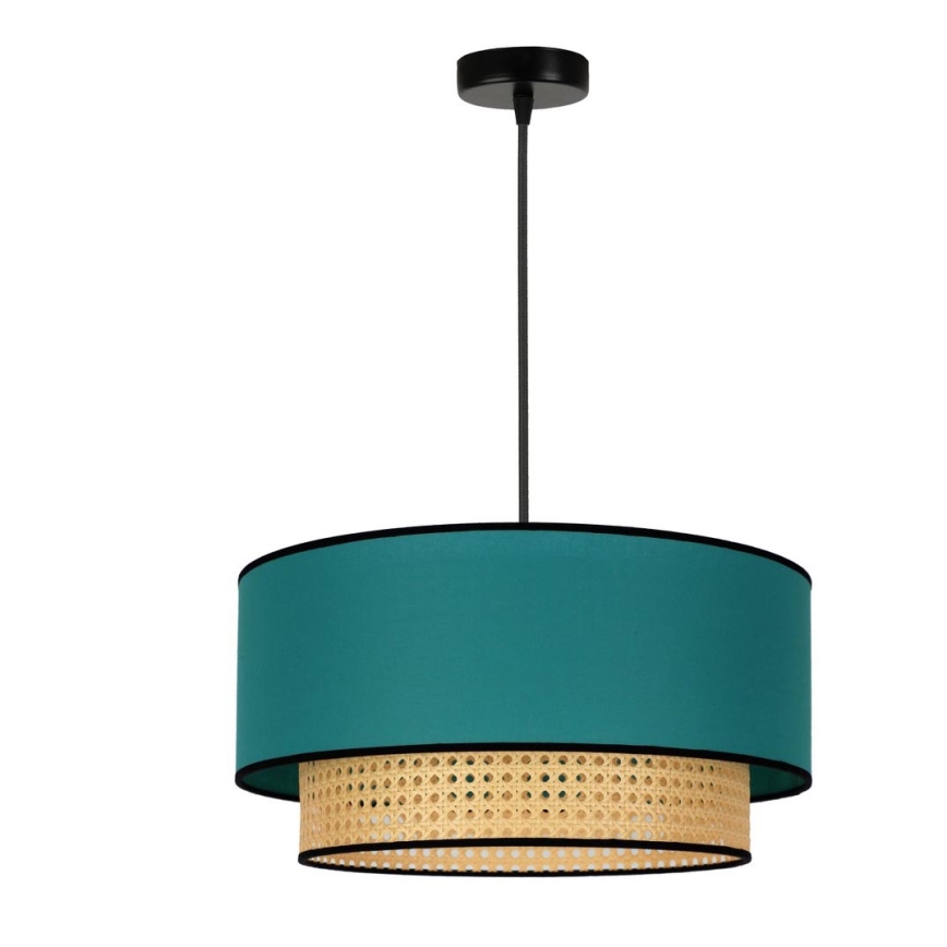 Duolla - Lampadario a sospensione con filo BOHO 1xE27/15W/230V diametro 45 cm turchese/rattan