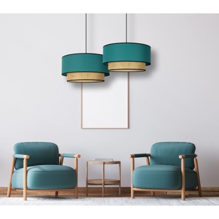 Duolla - Lampadario a sospensione con filo BOHO 1xE27/15W/230V diametro 45 cm turchese/rattan