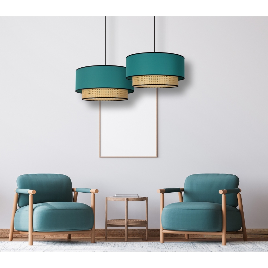 Duolla - Lampadario a sospensione con filo BOHO 1xE27/15W/230V diametro 45 cm turchese/rattan