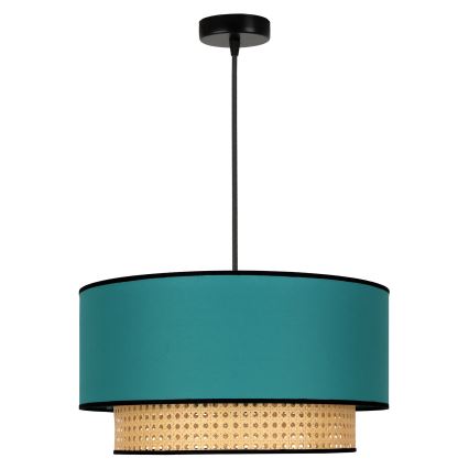 Duolla - Lampadario a sospensione con filo BOHO 1xE27/15W/230V diametro 45 cm turchese/rattan