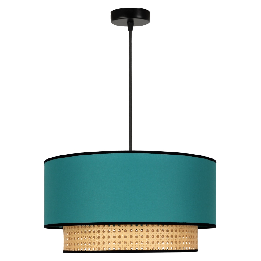 Duolla - Lampadario a sospensione con filo BOHO 1xE27/15W/230V diametro 45 cm turchese/rattan
