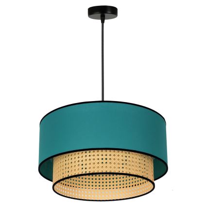 Duolla - Lampadario a sospensione con filo BOHO 1xE27/15W/230V diametro 45 cm turchese/rattan