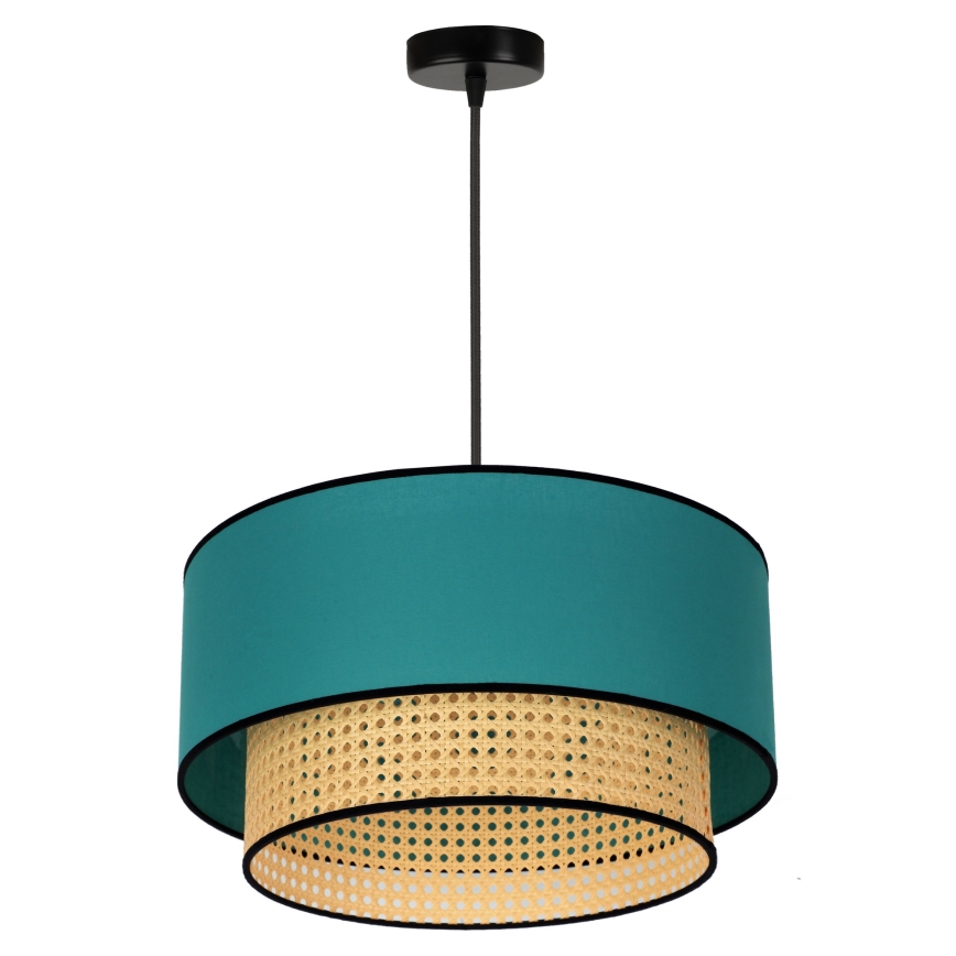 Duolla - Lampadario a sospensione con filo BOHO 1xE27/15W/230V diametro 45 cm turchese/rattan
