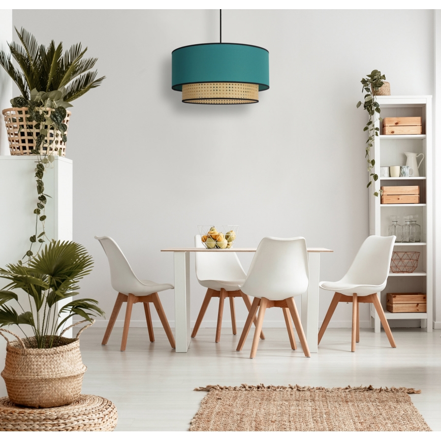 Duolla - Lampadario a sospensione con filo BOHO 1xE27/15W/230V diametro 45 cm turchese/rattan