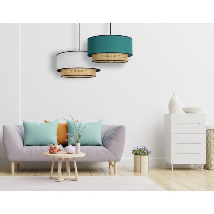 Duolla - Lampadario a sospensione con filo BOHO 1xE27/15W/230V diametro 45 cm turchese/rattan