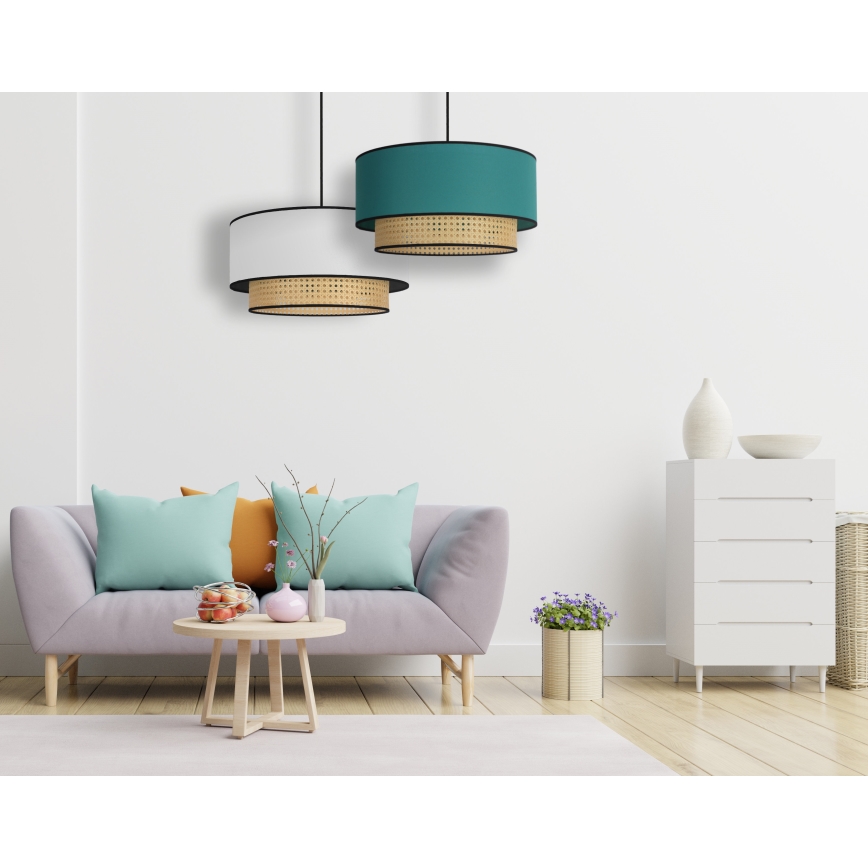 Duolla - Lampadario a sospensione con filo BOHO 1xE27/15W/230V diametro 45 cm turchese/rattan
