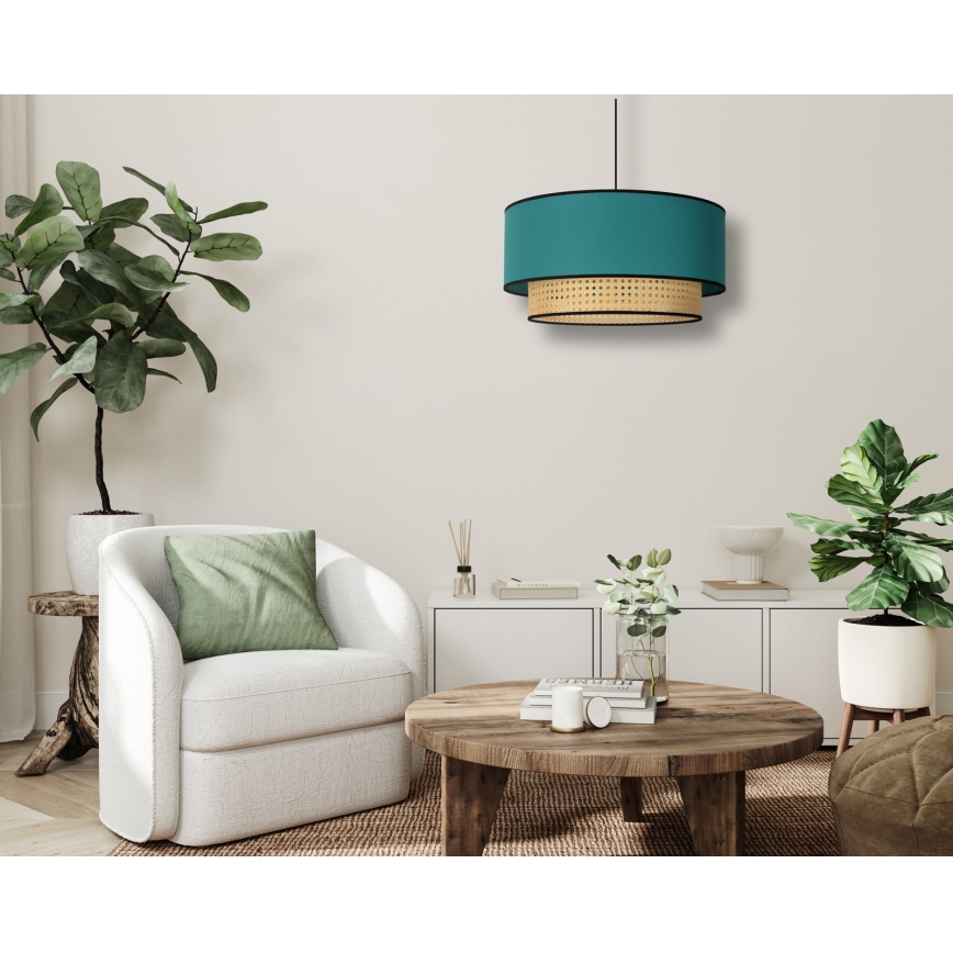 Duolla - Lampadario a sospensione con filo BOHO 1xE27/15W/230V diametro 45 cm turchese/rattan