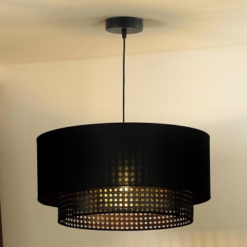 Duolla - Lampadario a sospensione con filo BOHO RATTAN 1xE27/15W/230V diametro 45 cm nero