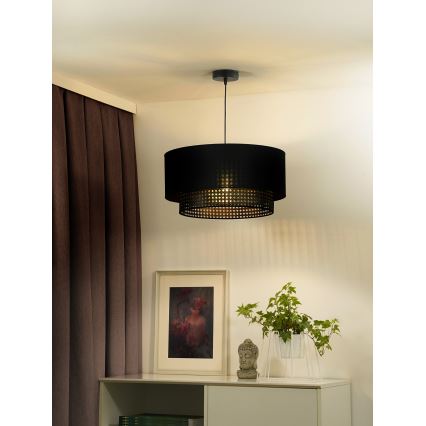 Duolla - Lampadario a sospensione con filo BOHO RATTAN 1xE27/15W/230V diametro 45 cm nero