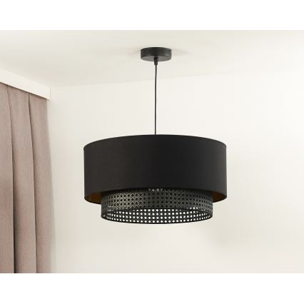 Duolla - Lampadario a sospensione con filo BOHO RATTAN 1xE27/15W/230V diametro 45 cm nero