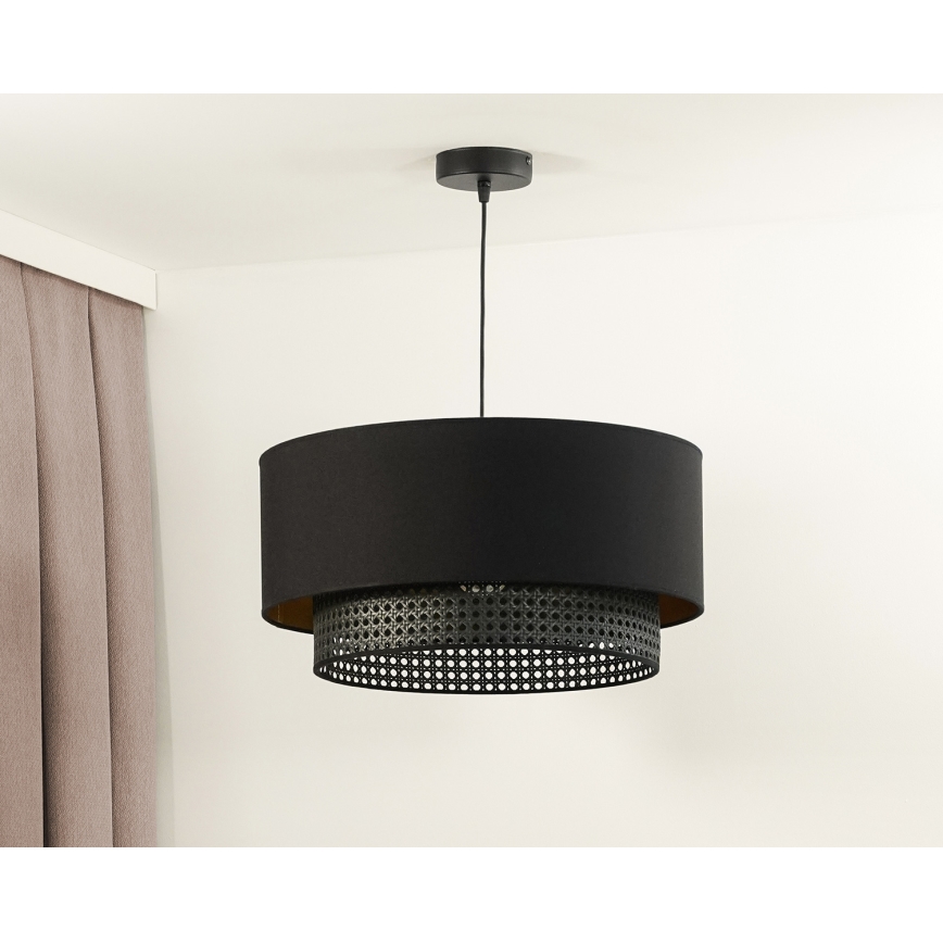 Duolla - Lampadario a sospensione con filo BOHO RATTAN 1xE27/15W/230V diametro 45 cm nero