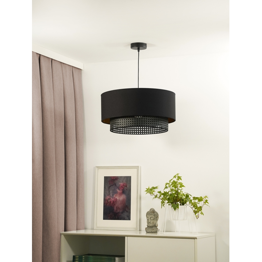 Duolla - Lampadario a sospensione con filo BOHO RATTAN 1xE27/15W/230V diametro 45 cm nero