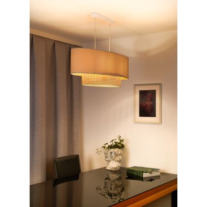 Duolla - Lampadario a sospensione con filo DOUBLE OVAL RATTAN 2xE27/15W/230V color crema/rattan
