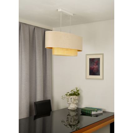 Duolla - Lampadario a sospensione con filo DOUBLE OVAL RATTAN 2xE27/15W/230V color crema/rattan
