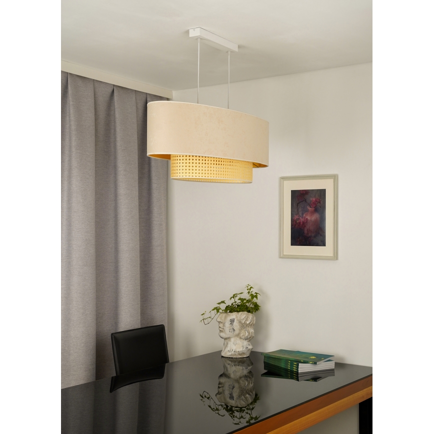 Duolla - Lampadario a sospensione con filo DOUBLE OVAL RATTAN 2xE27/15W/230V color crema/rattan