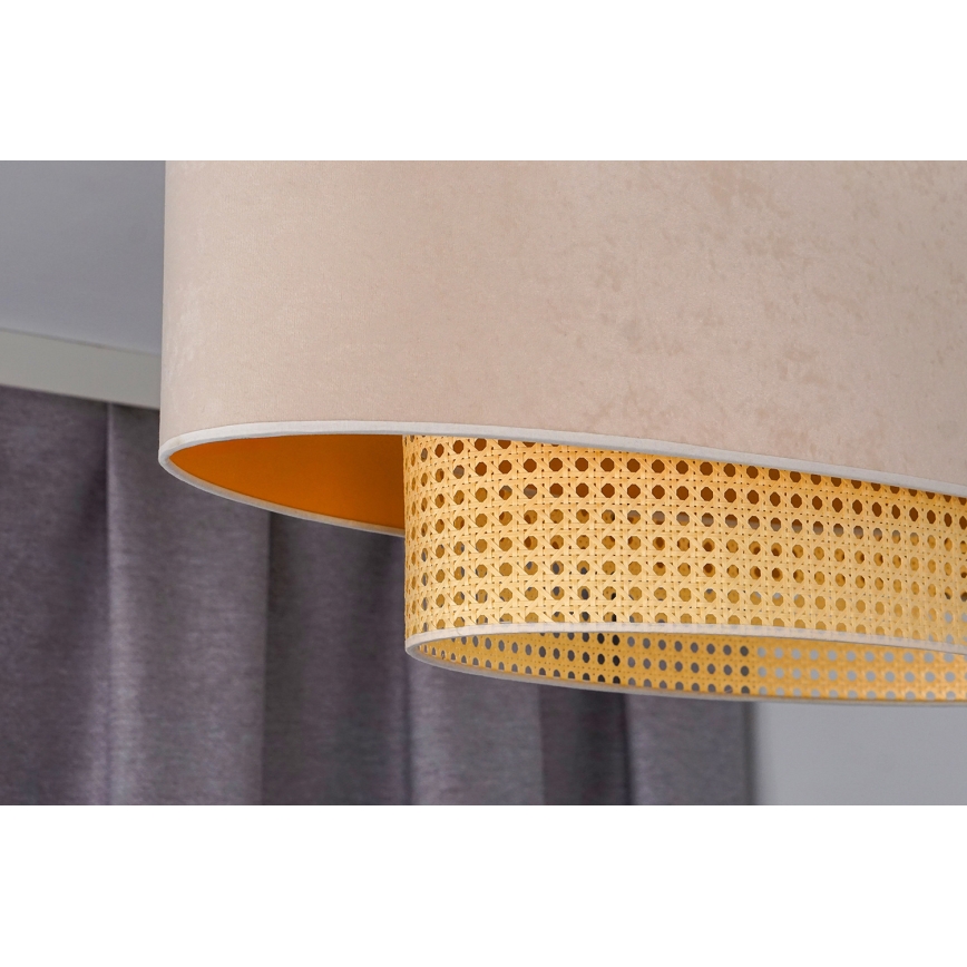 Duolla - Lampadario a sospensione con filo DOUBLE OVAL RATTAN 2xE27/15W/230V color crema/rattan